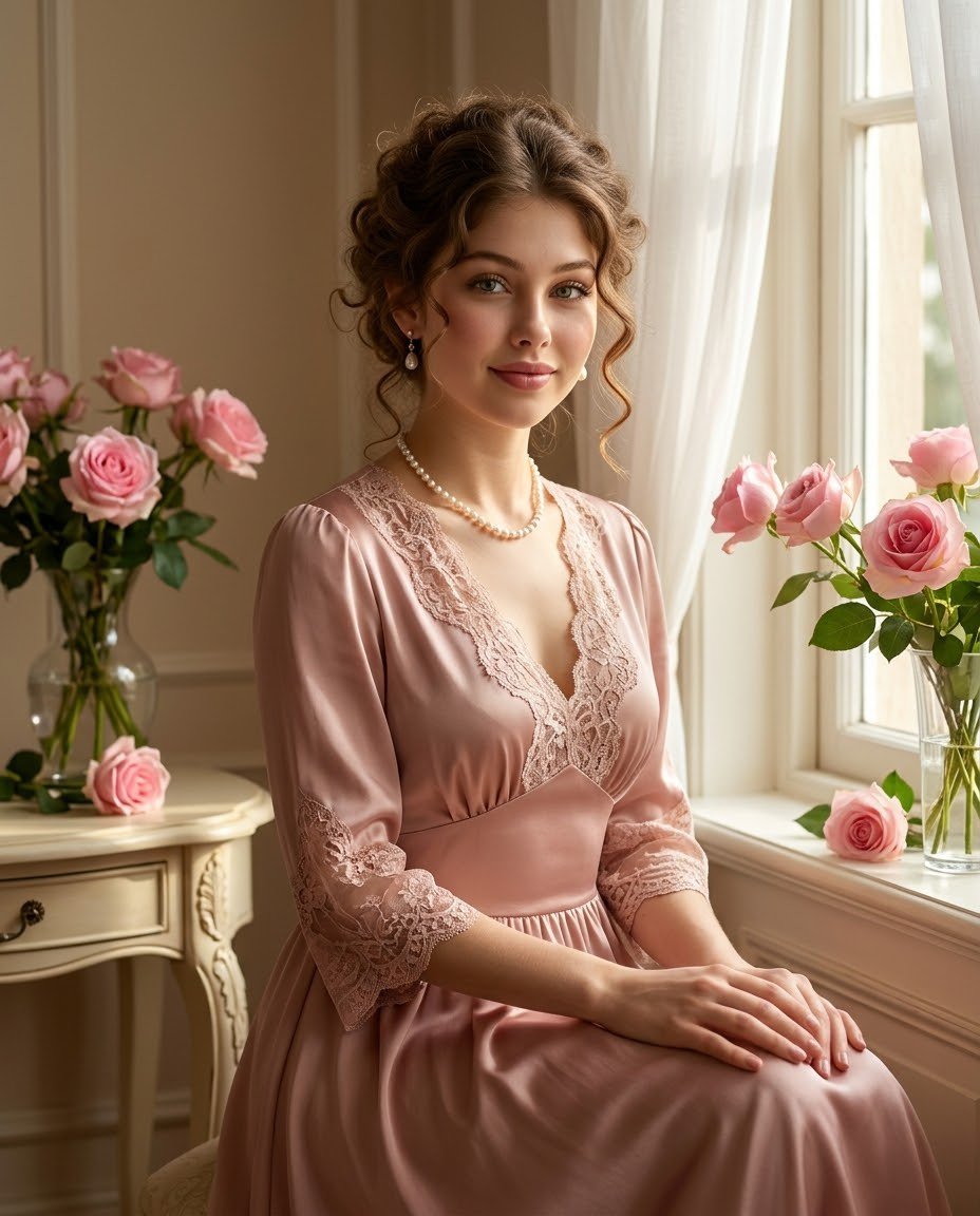 Profile / Avatar - Identity-Preserving Satin Dress Portrait — output 1