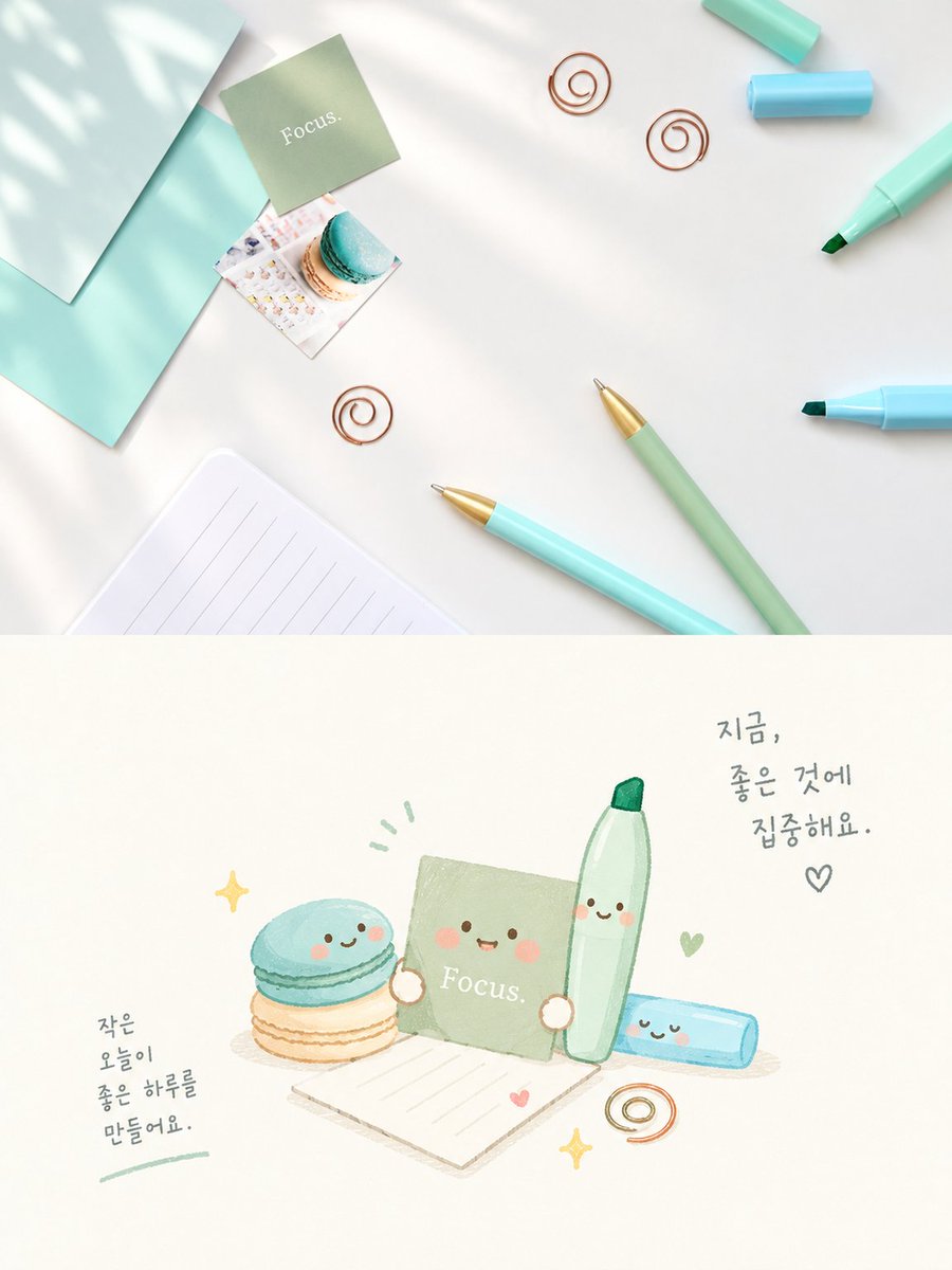 Infographic / Edu Visual - Cute Focus Desk Flat Lay and Kawaii Illustration — output 1