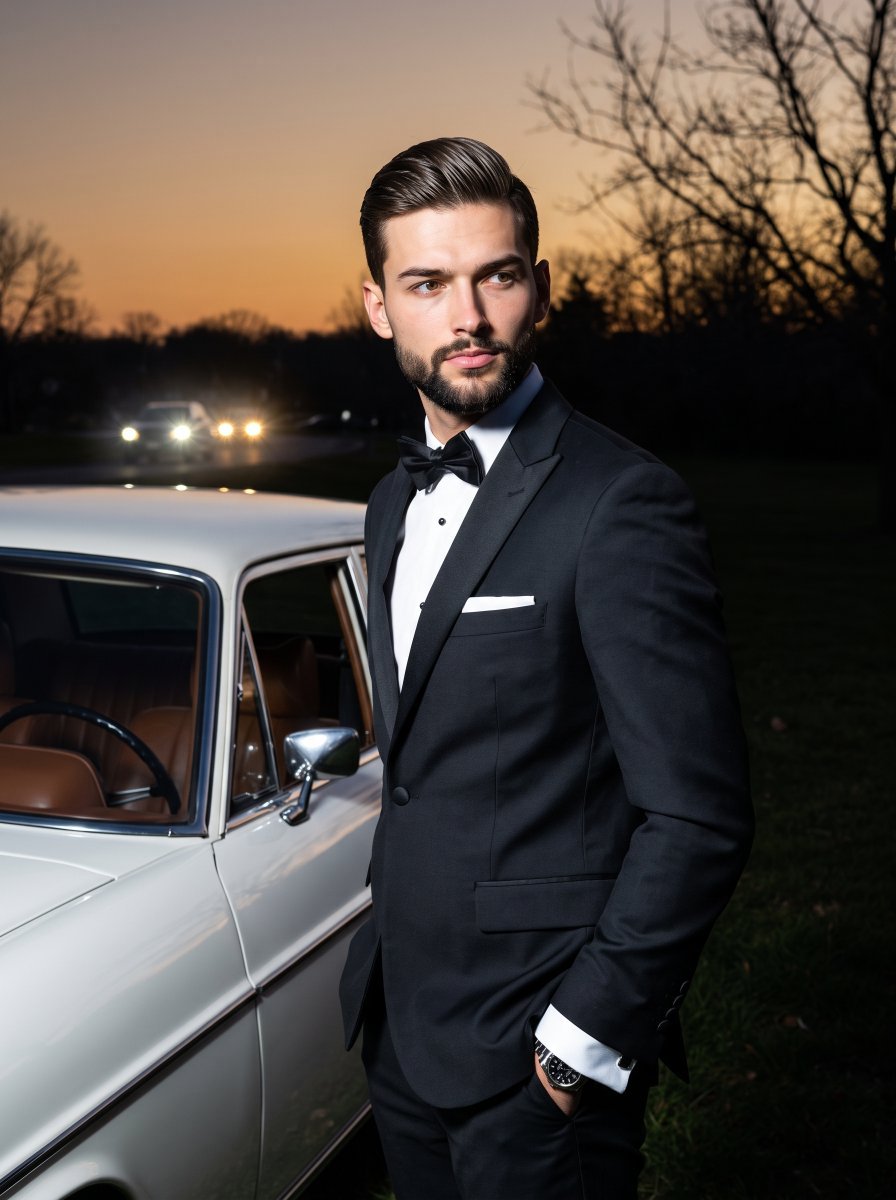 Social Media Post - Cinematic Male Formal Night Portrait — output 1