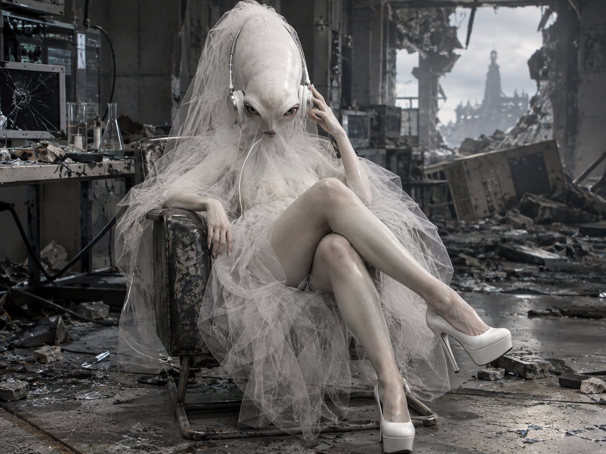 Social Media Post - Alien Bride in Post-Apocalyptic Lab