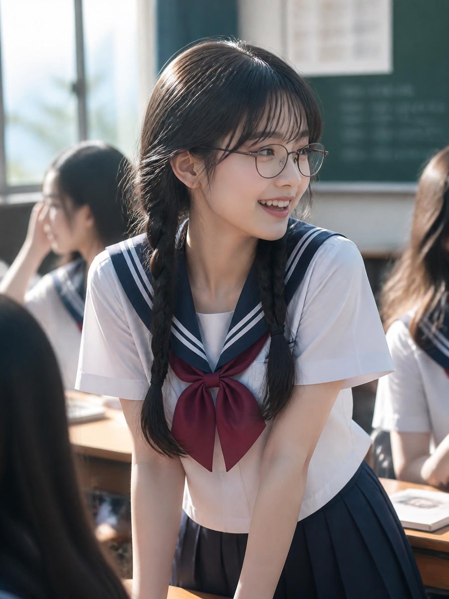 Social Media Post - Realistic Japanese Schoolgirl Classroom Portrait — output 1
