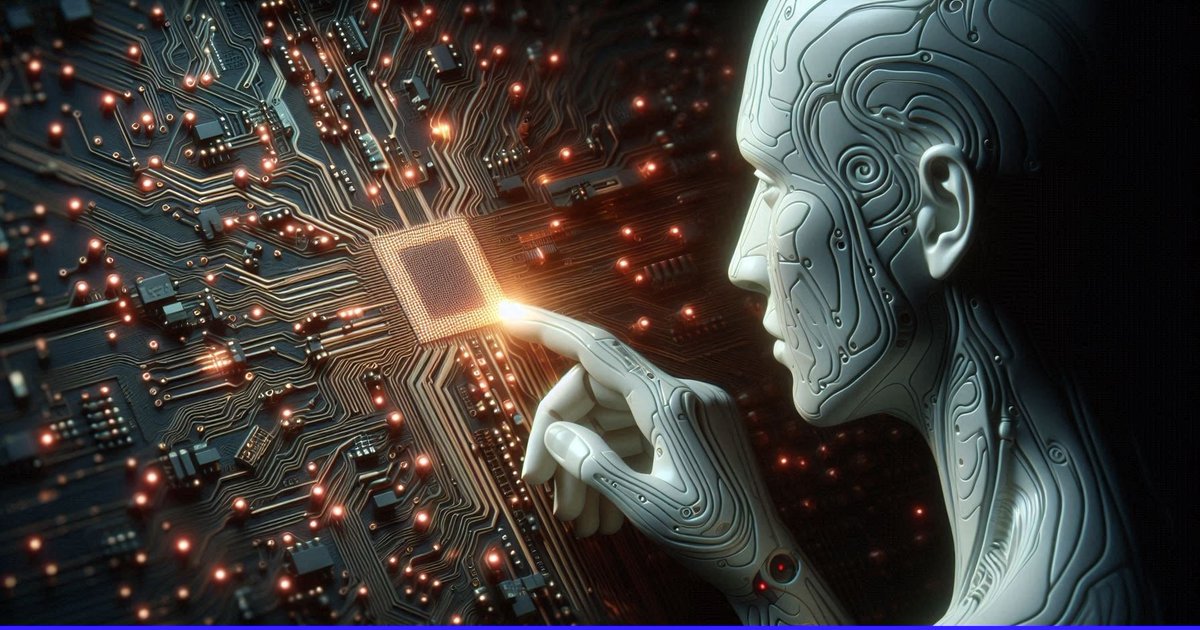 Product Marketing - AI Touching a Glowing Microchip — output 1
