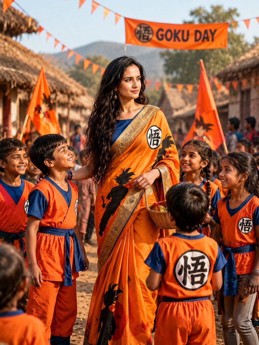 Comic / Storyboard - Goku-Inspired Saree Village Celebration — output 1