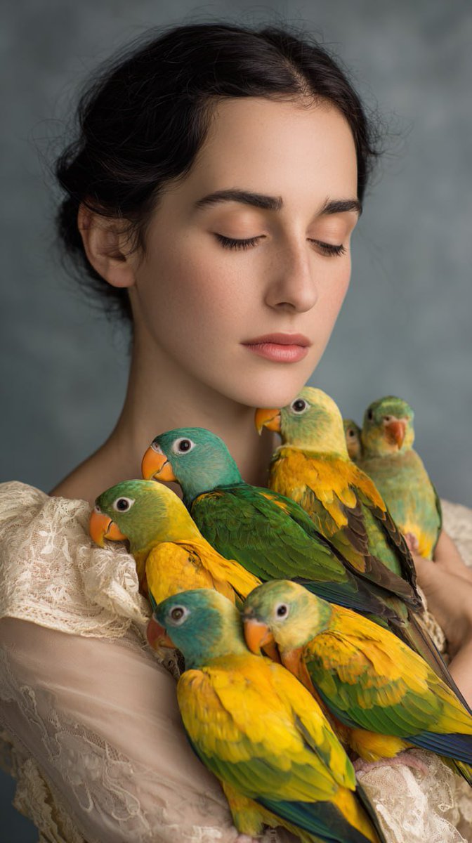 Profile / Avatar - Woman with Teal and Yellow Parrots — output 1