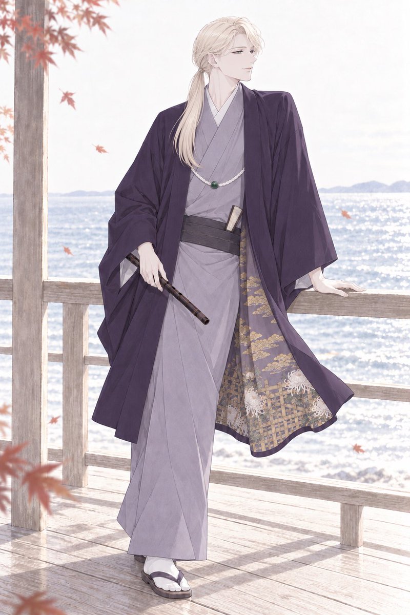 Comic / Storyboard - Elegant Autumn Kimono Man by the Sea — output 1