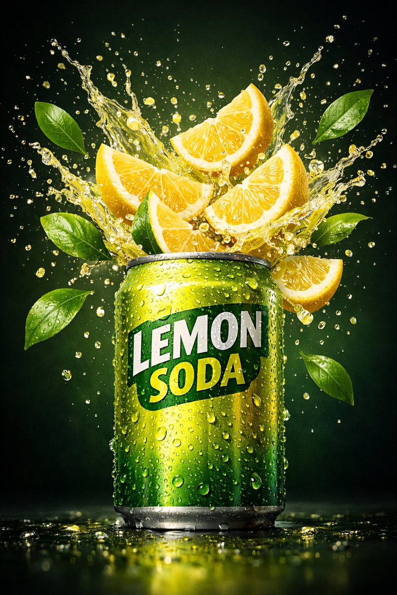 E-commerce Main Image - Hyper-realistic commercial product shot of a lemon soda can — output 1