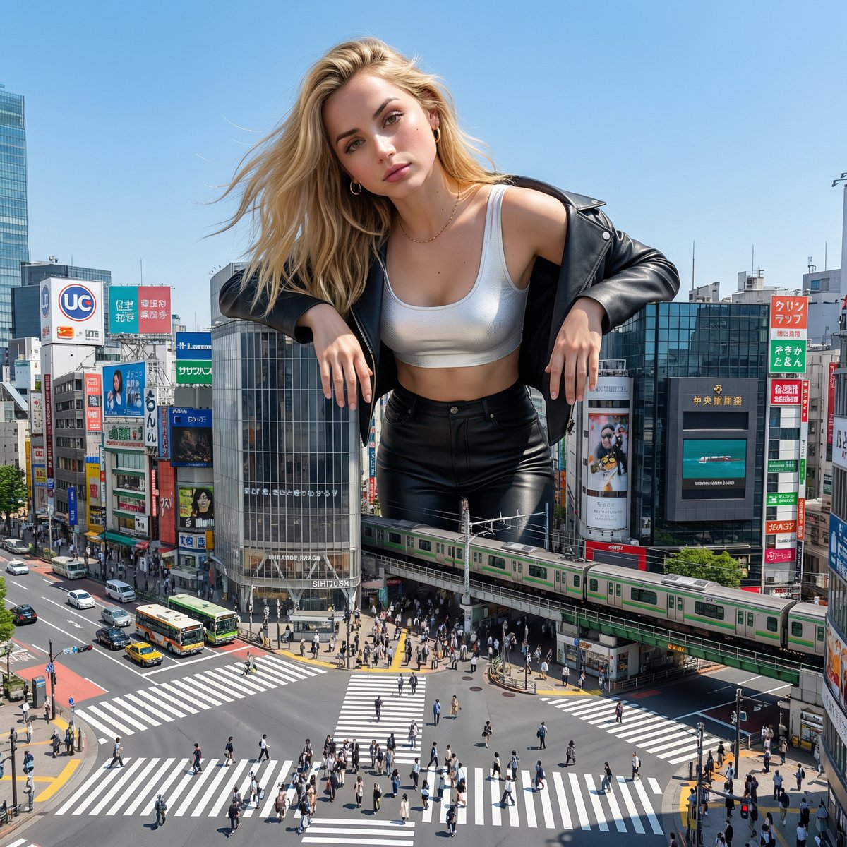 Surreal Giant Woman Over Tokyo Shibuya Crossing — output 1