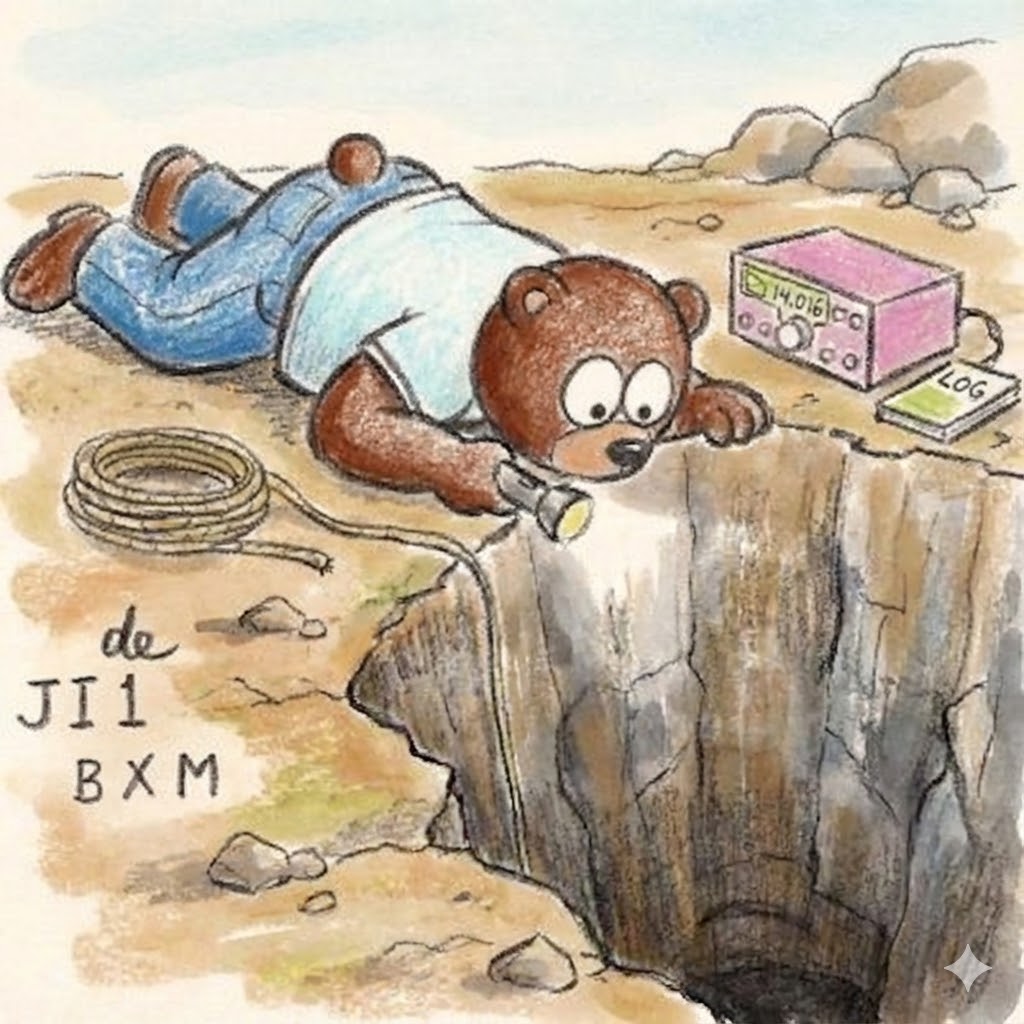 Bear Peering into a Deep Hole Illustration — output 1