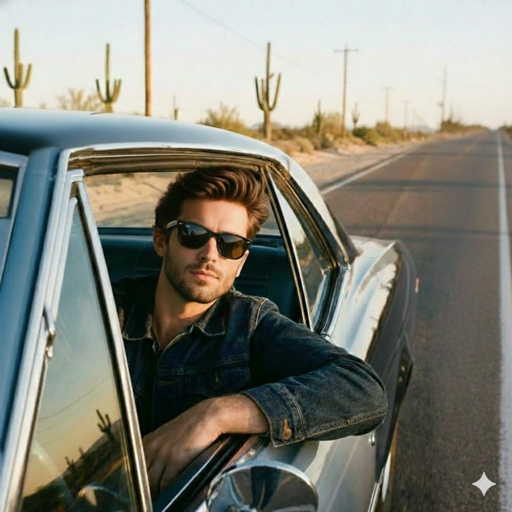 Cinematic Road Trip Portrait Prompt — output 1