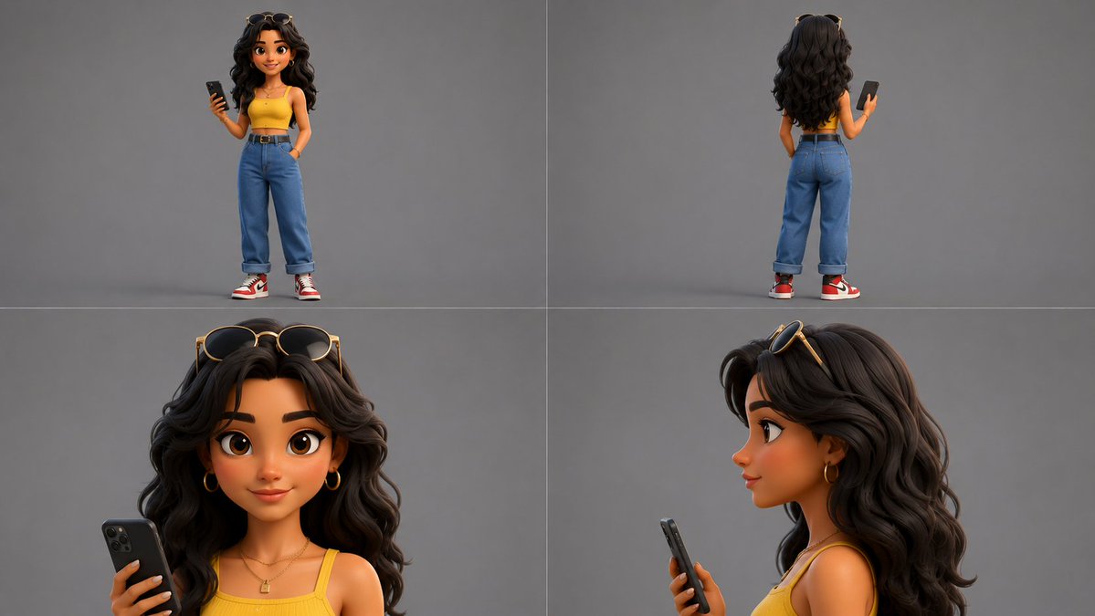 Comic / Storyboard - 3D Animated Character Reference Sheet for a Stylish Woman — output 1