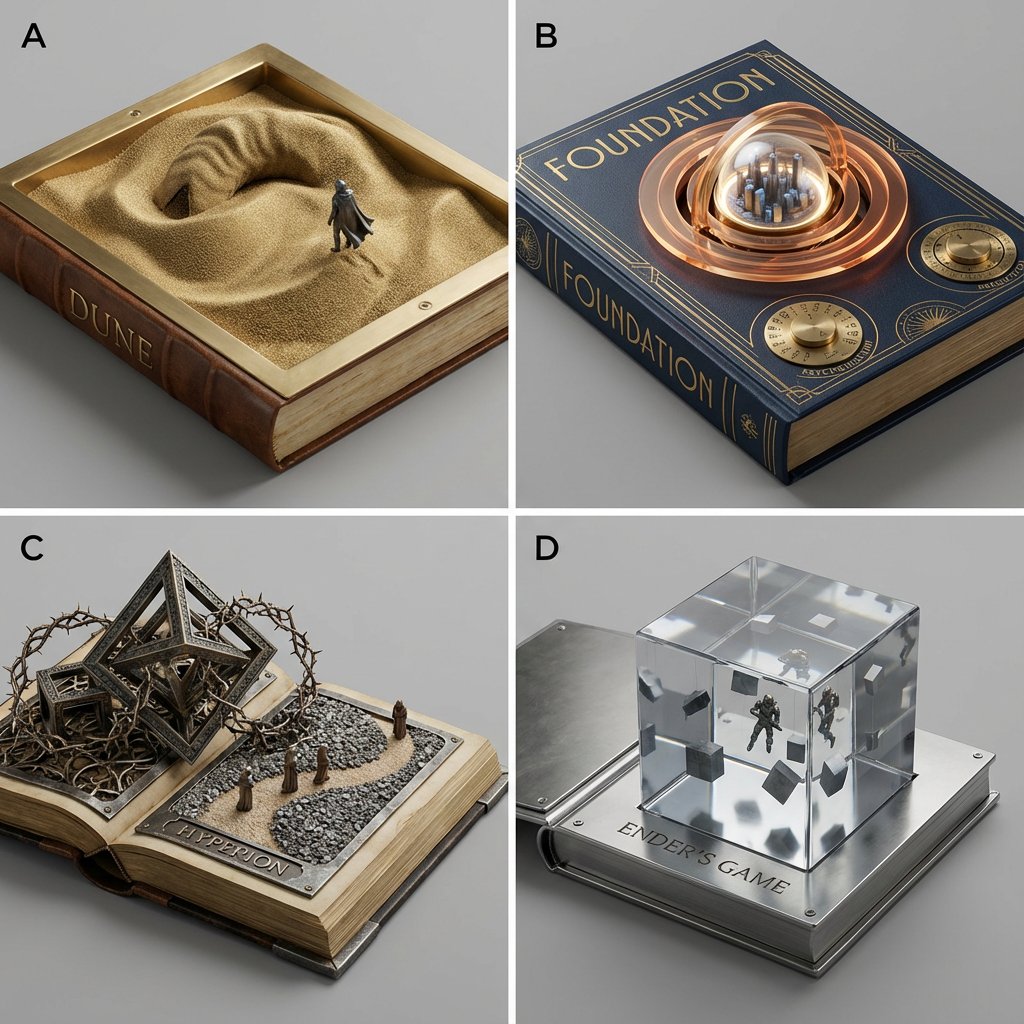 Product Marketing - Sci-Fi Book Cover Diorama Grid Prompt — output 1
