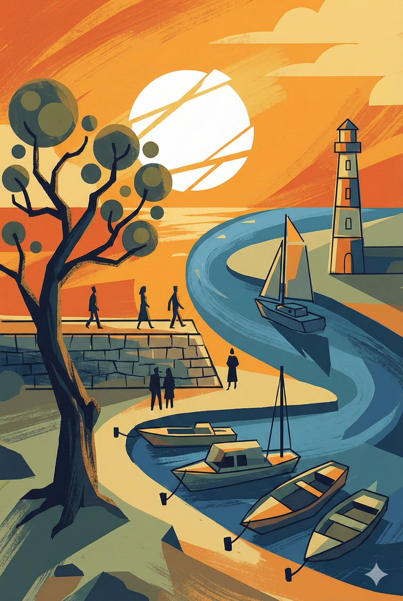 Social Media Post - Abstract Drawing of Lighthouse and Sailboat Prompt — output 1