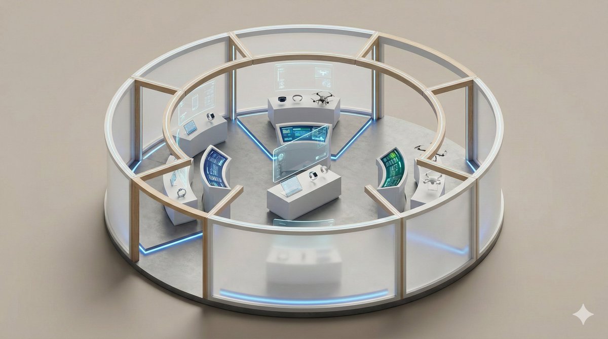Game Asset - Minimalist 3D Isometric Exhibition Pod Diorama — output 1