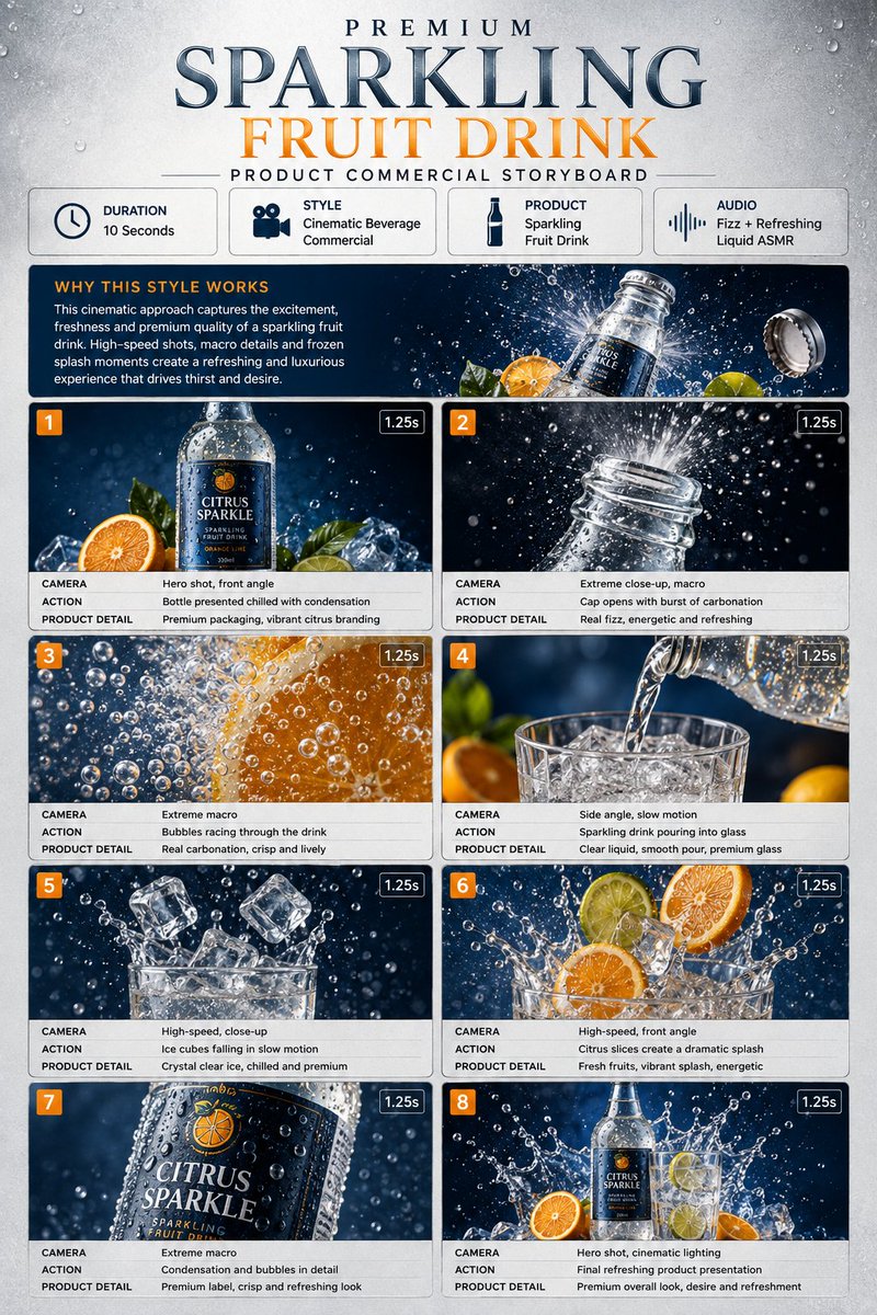 Comic / Storyboard - Premium Beverage Commercial Storyboard — output 1