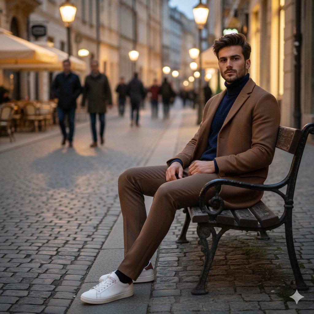 Stylish Man on European Cobblestone Street Prompt — output 1