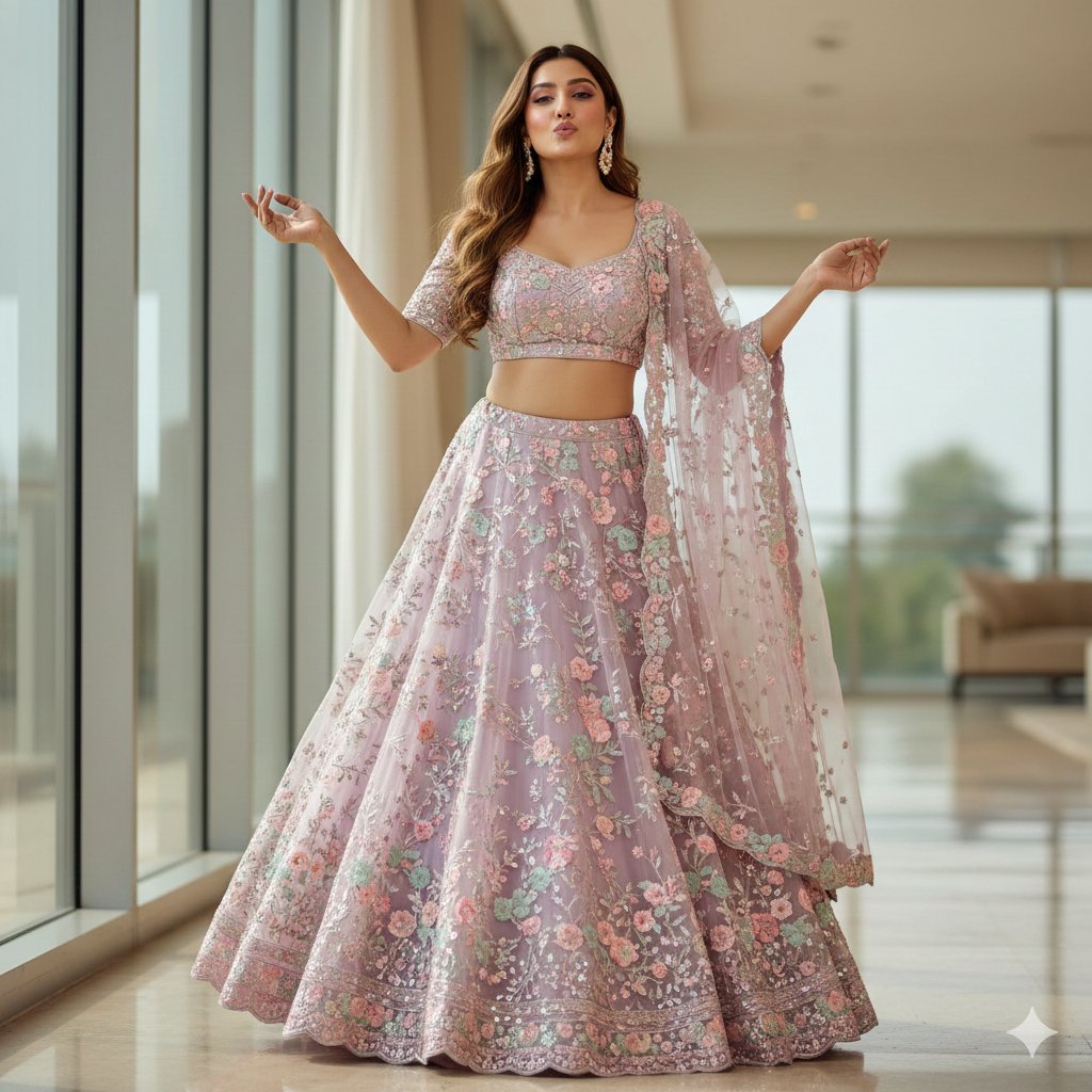 Elegant Indian Lehenga Fashion Photography Prompt — output 1
