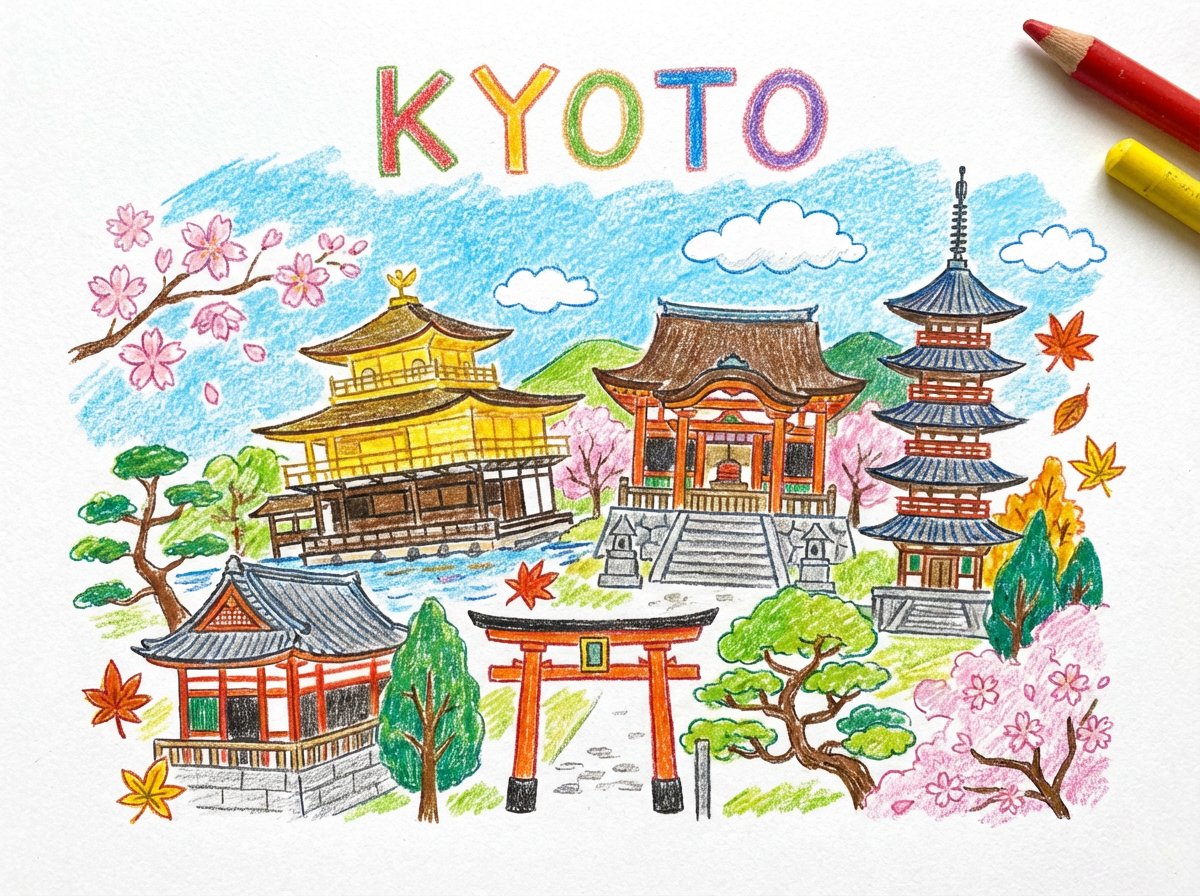 Child-like Crayon and Colored Pencil City Drawing — output 1