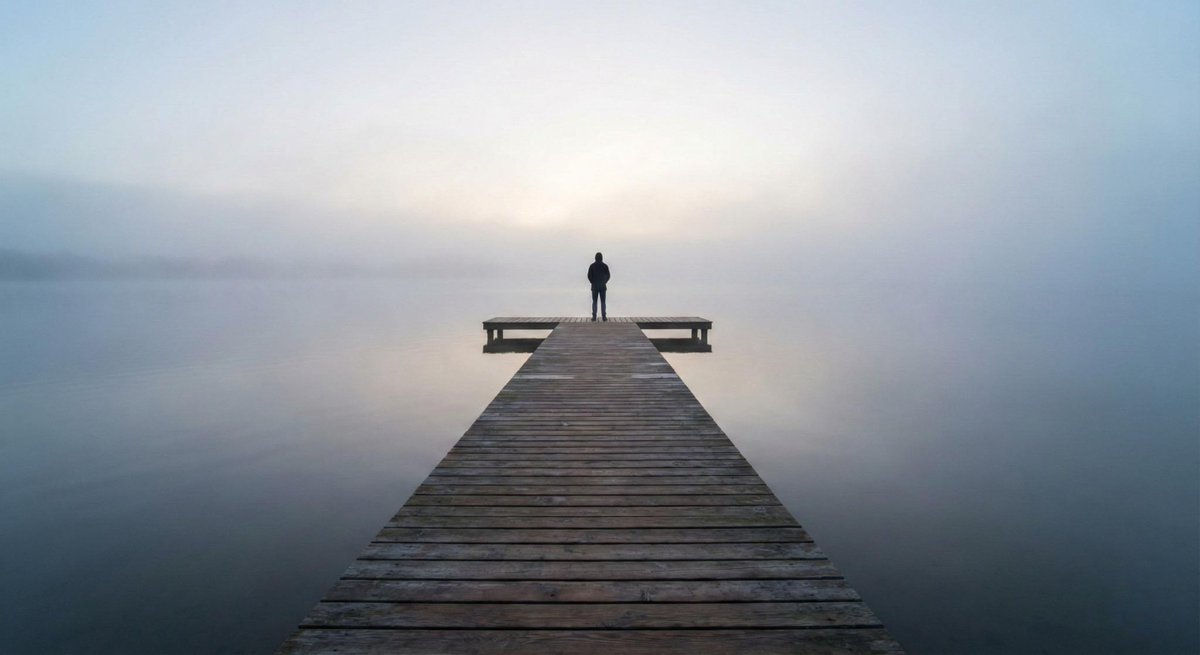 Minimalistic contemplative pier scene prompt for Nano Banana Pro — output 1