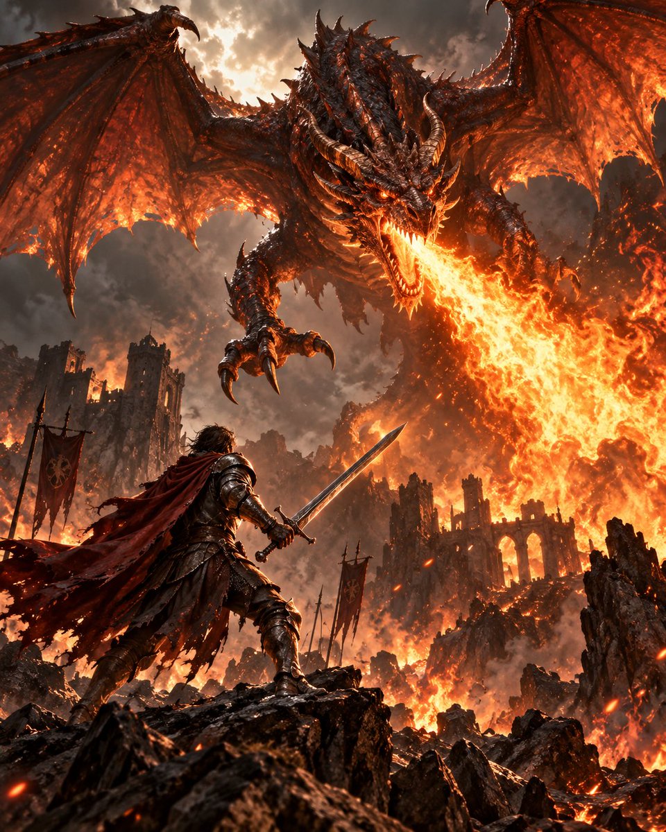 Comic / Storyboard - Warrior vs Fire Dragon Fantasy Art — output 1