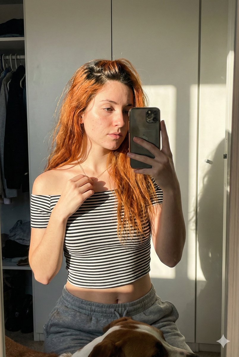 Profile / Avatar - Sun-Drenched Mirror Selfie with Dog in Foreground — output 1