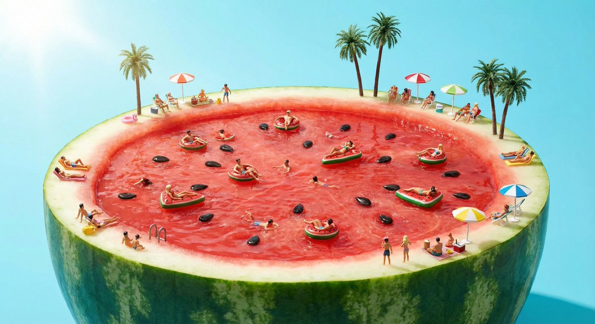 Summer watermelon pool scene — output 1