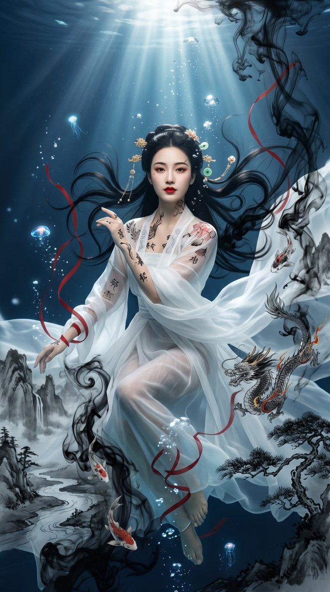 Poster / Flyer - Underwater Chinese Ink Dreamscape Portrait — output 1