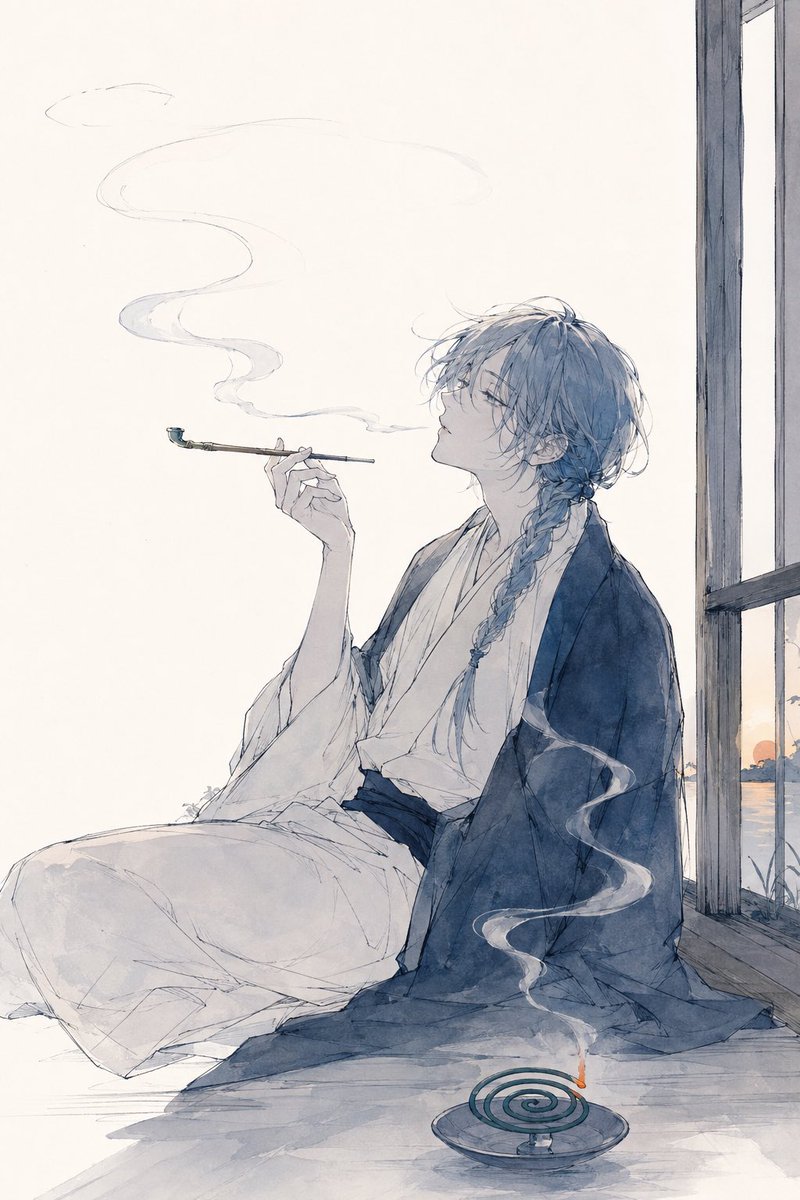 Comic / Storyboard - Watercolor Kimono Smoker by Window — output 1