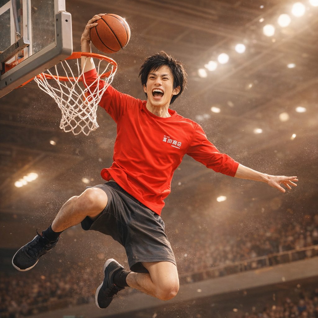 Dynamic Basketball Dunk Photo — output 1
