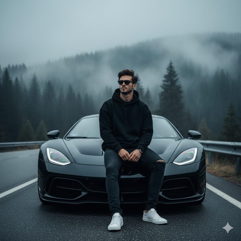 Ultra-realistic Cinematic Portrait of a Man with a Luxury Sports Car — output 1