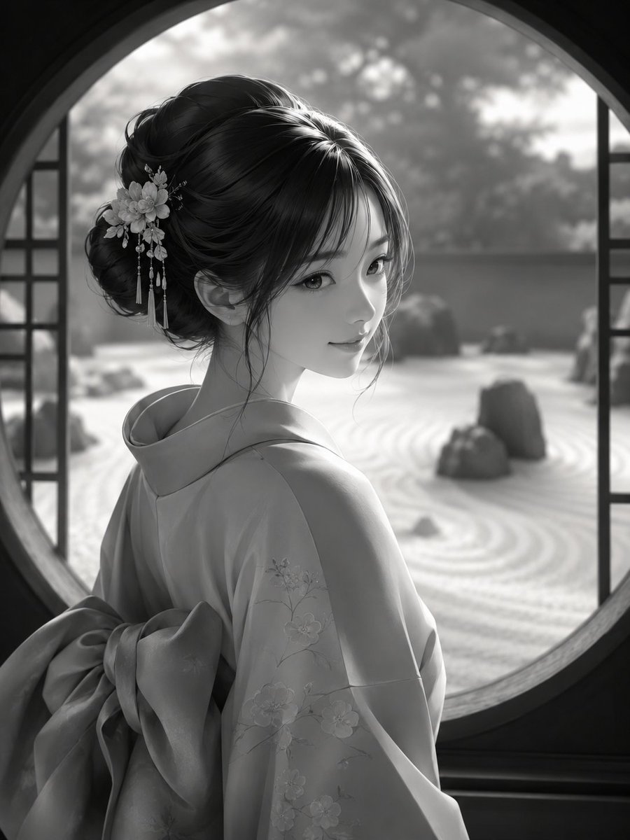 Profile / Avatar - Monochrome Kimono Portrait — output 1
