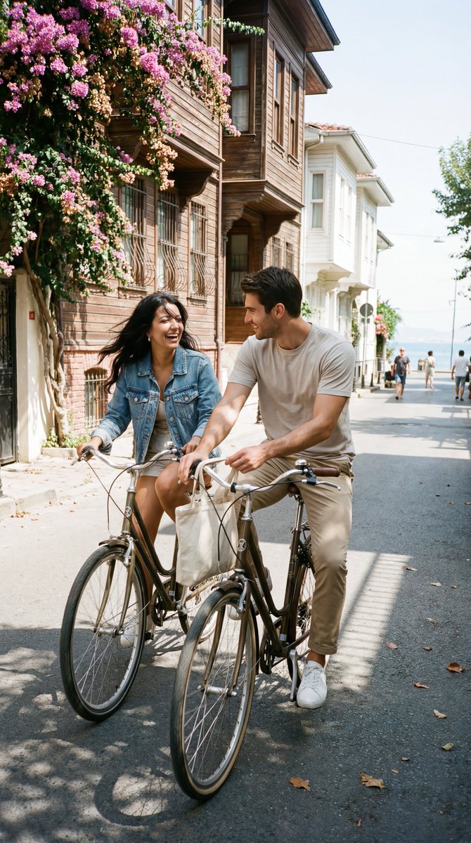 Social Media Post - Photoreal Candid Street Romance Film Still Prompt (Büyükada) — output 1