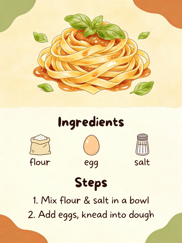 Illustrated Homemade Pasta Recipe Card — output 1