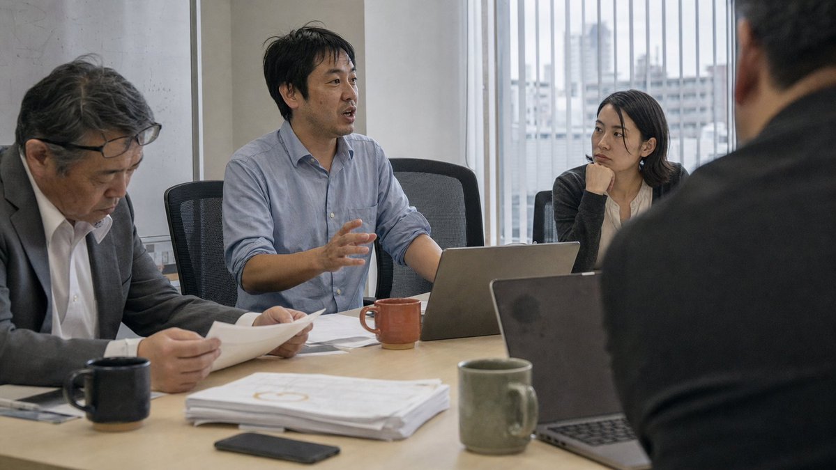 Social Media Post - Japanese Office Meeting Photo — output 1