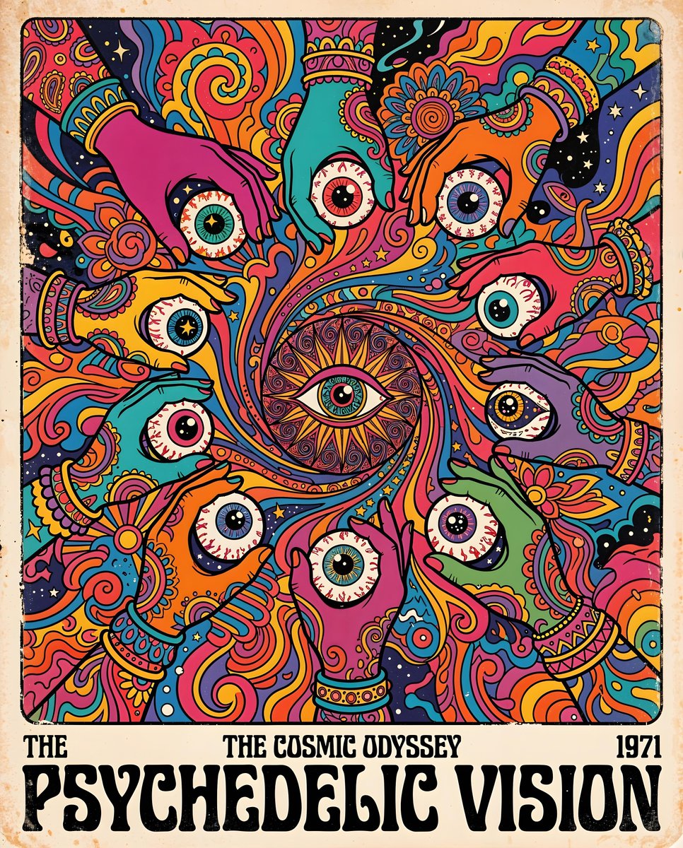 Poster / Flyer - 70s Psychedelic Hand Illustration — output 1