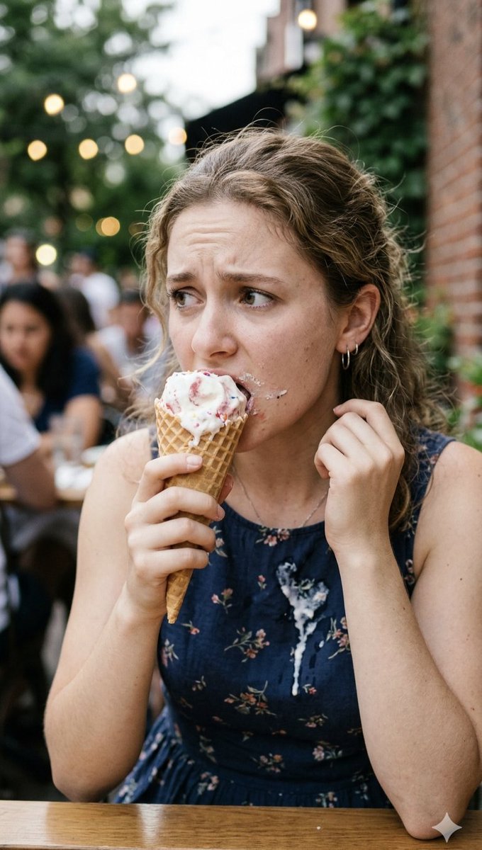 Comic / Storyboard - Stressed Woman with Drip Ice Cream — output 1