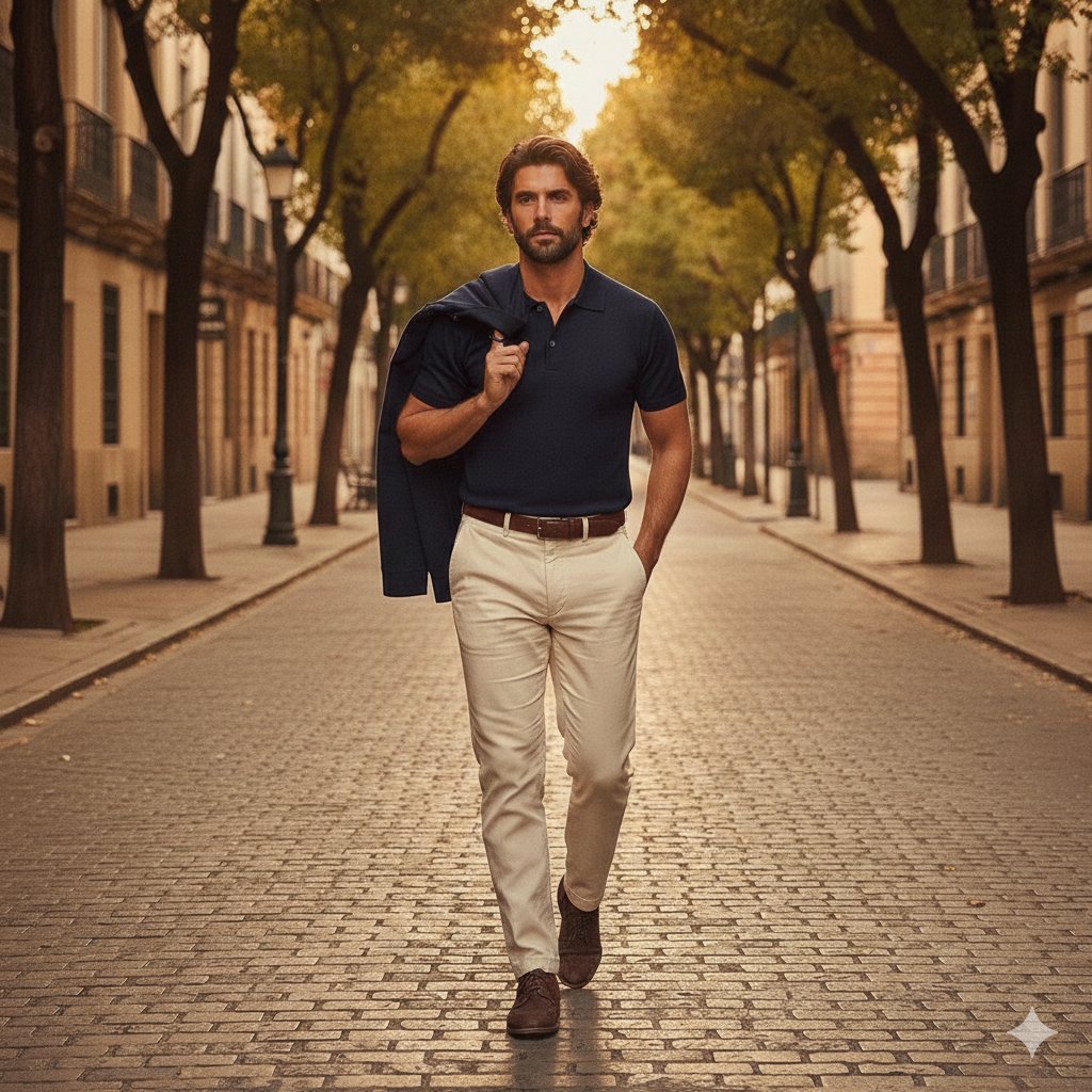 Golden hour European street fashion portrait prompt — output 1