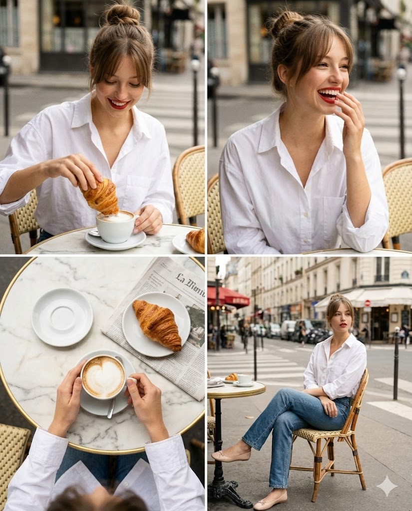 Parisian Cafe Multi-Panel Grid for Identity Preservation — output 1