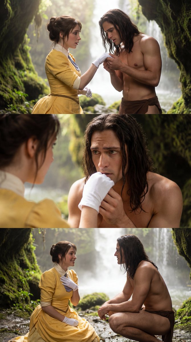 Product Marketing - Tarzan and Jane Cosplay Waterfall Triptych Prompt — output 1