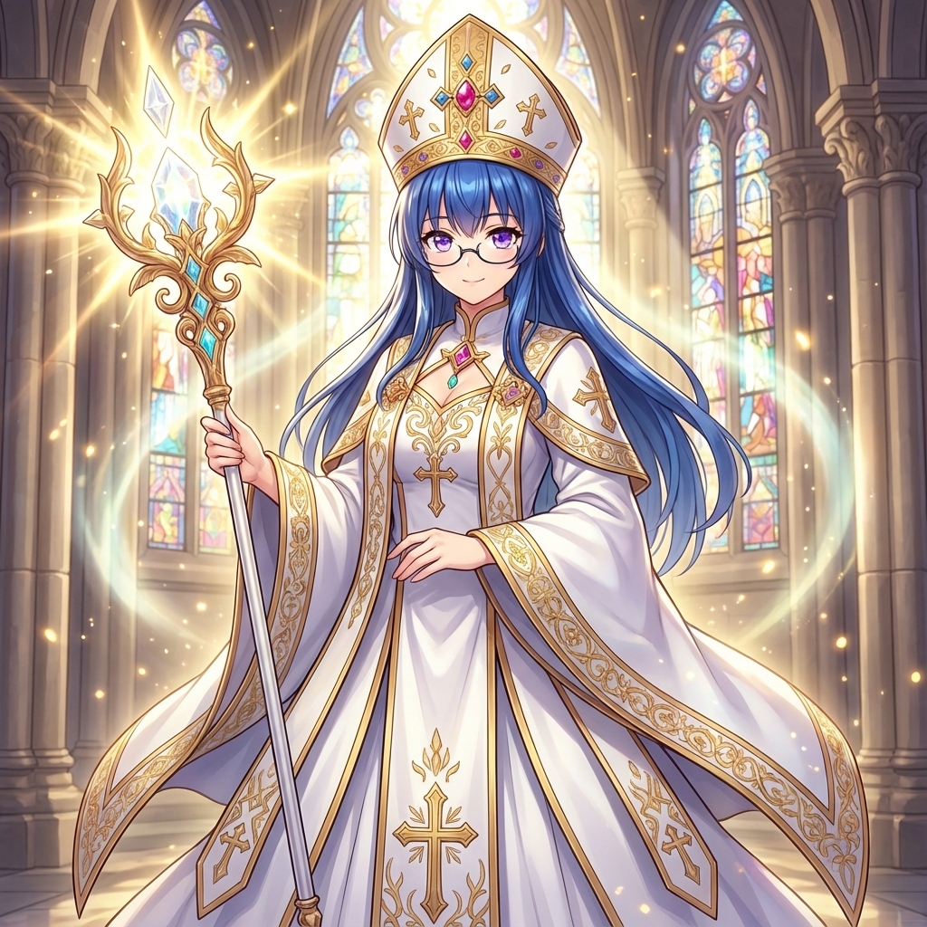 Bishop Transformation with Healing Light and Glasses — output 1