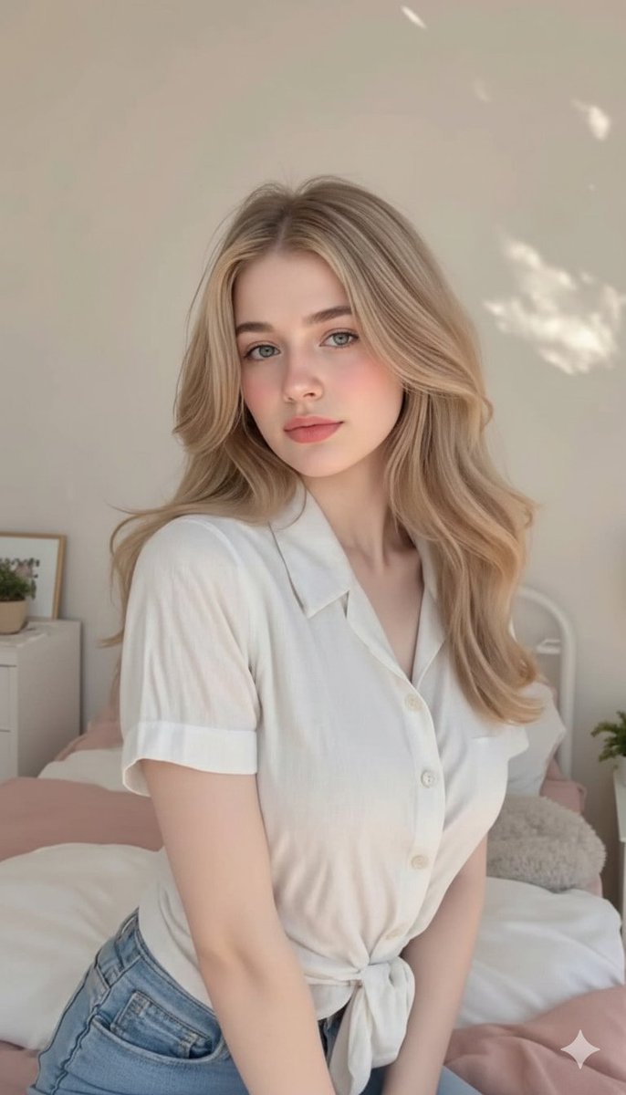 Photorealistic Portrait of a Blonde Woman on a Bed — output 1