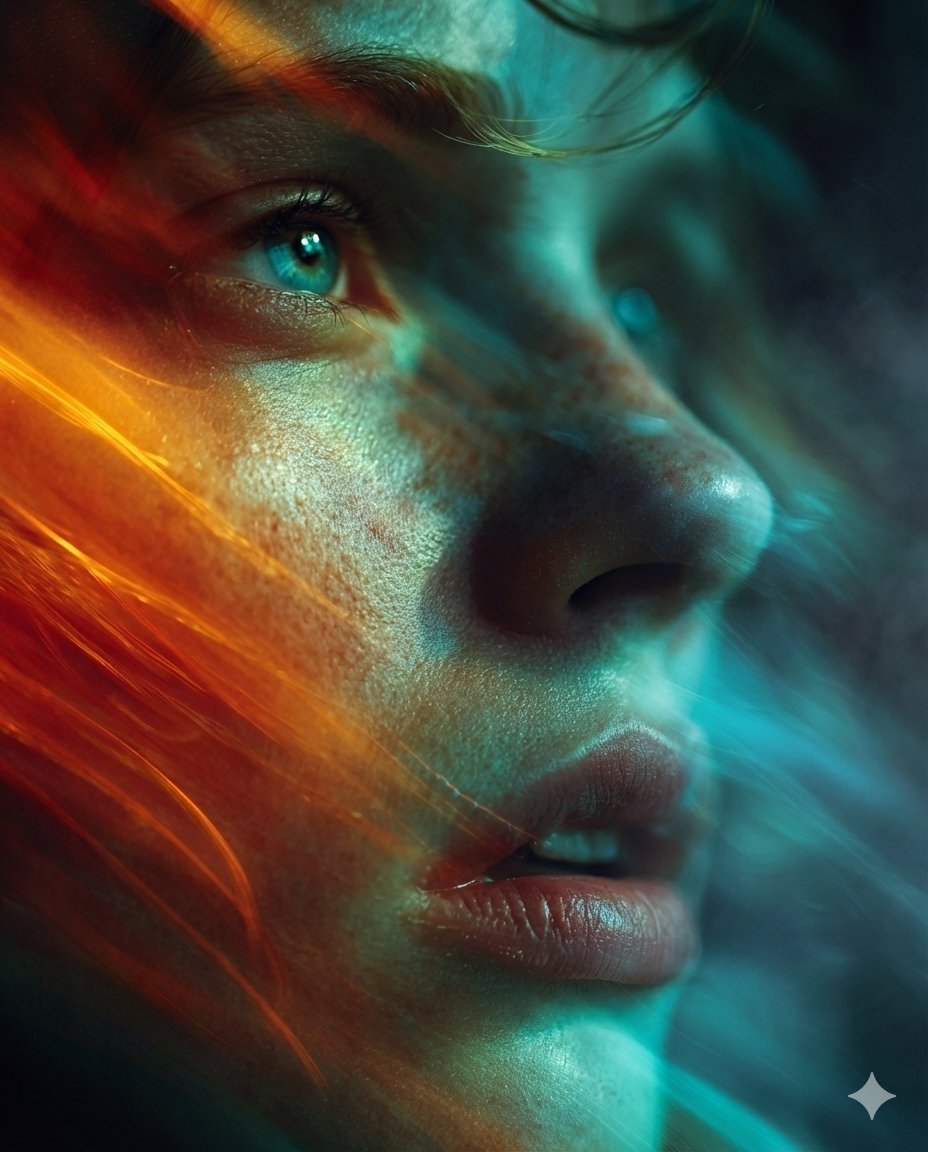 Cyber-Cinematic Split Lighting Portrait Prompt — output 1