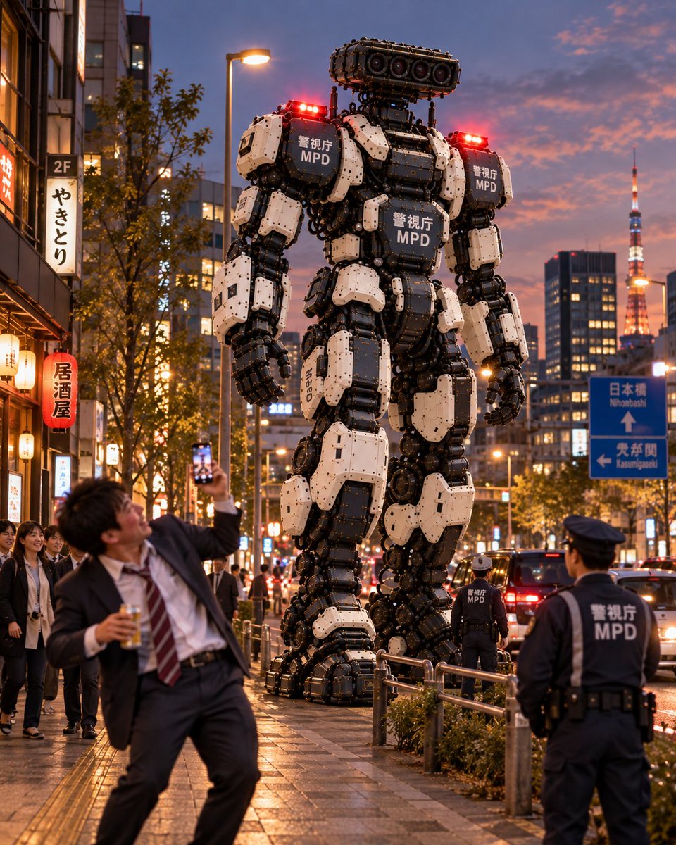 YouTube Thumbnail - Giant Robot Police Officer in Tokyo