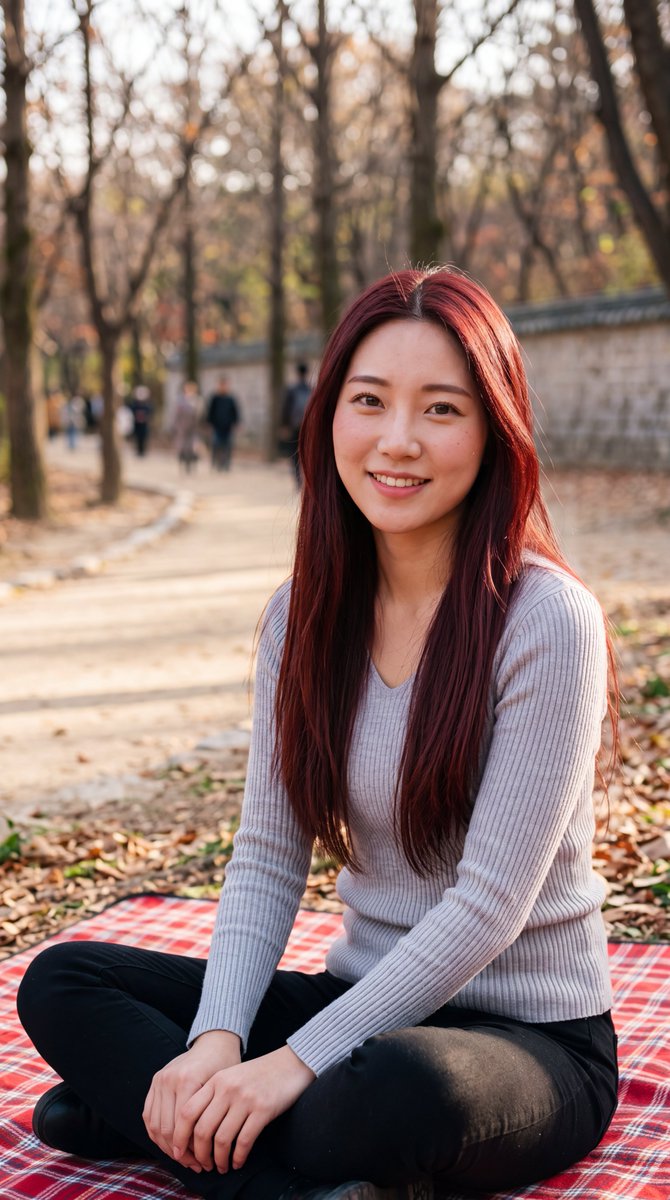 Profile / Avatar - Burgundy Hair Portrait in Park — output 1