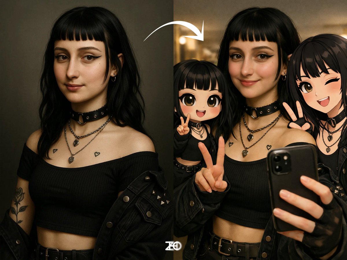 Selfie with 3D Q-version and 2D Illustration of a Person — output 1