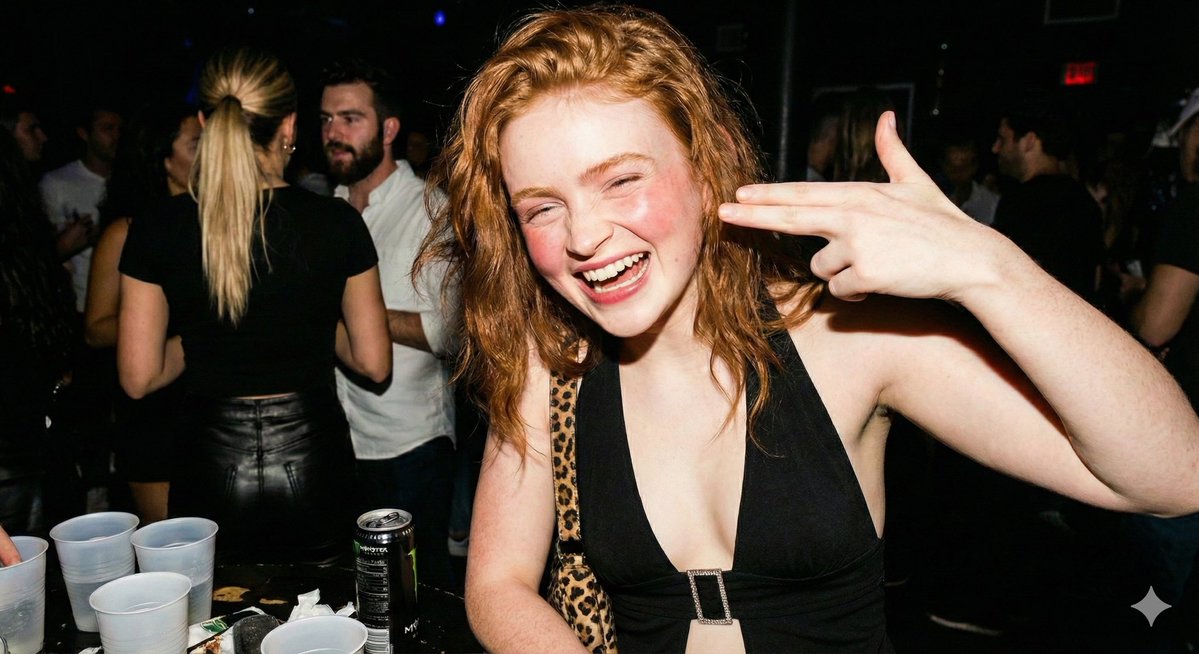 Hyper-realistic Candid Nightlife Photo of Sadie Sink (Duplicate) — output 1