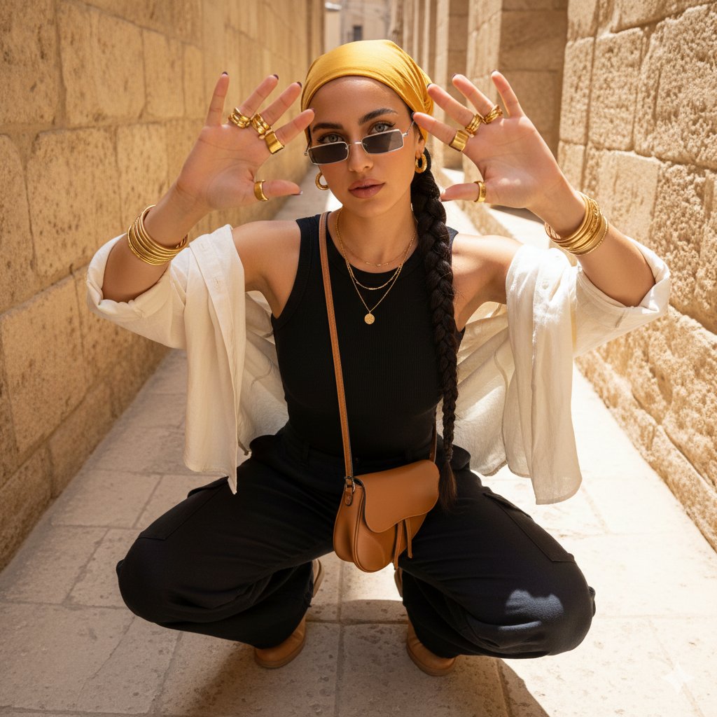 Desert-Chic Fashion in a Stone Alleyway — output 1