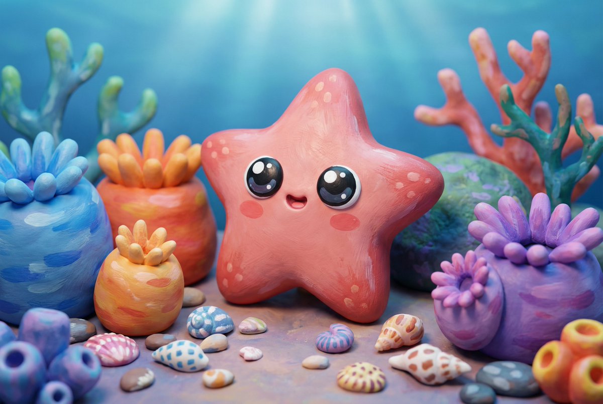 Natural Language Prompt for Kawaii Starfish in Custom Chibi Style — output 1