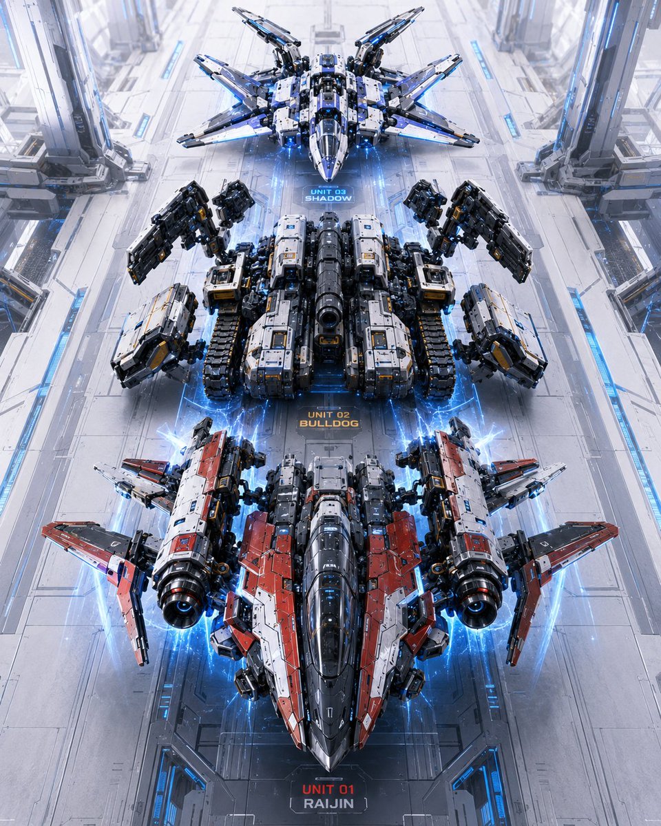 Game Asset - Three Mecha Combination Lineup — output 1