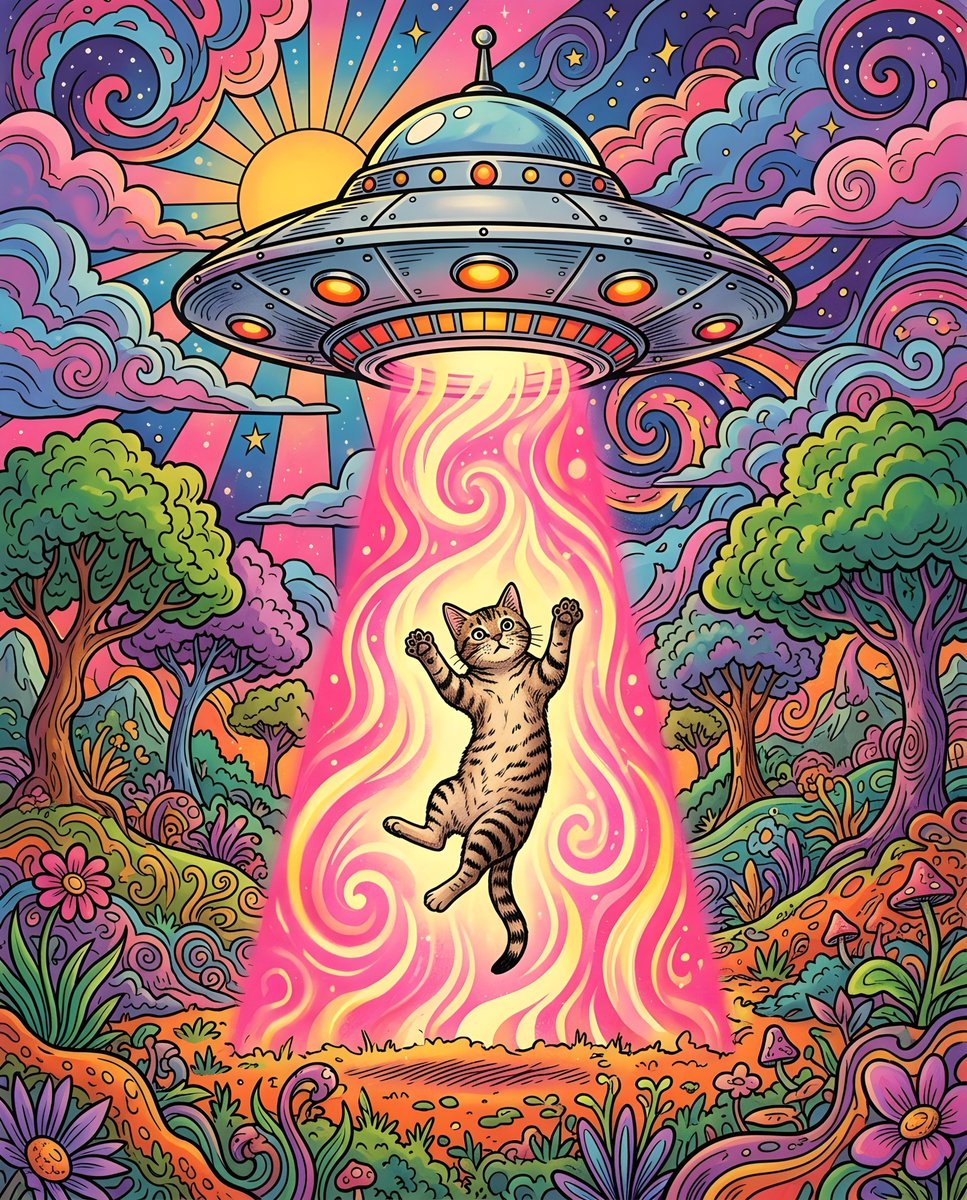 1970s Psychedelic Cat UFO Abduction — output 1