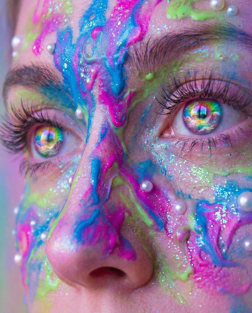 Surreal Portrait with Rainbow Irises and Melted Paint — output 1